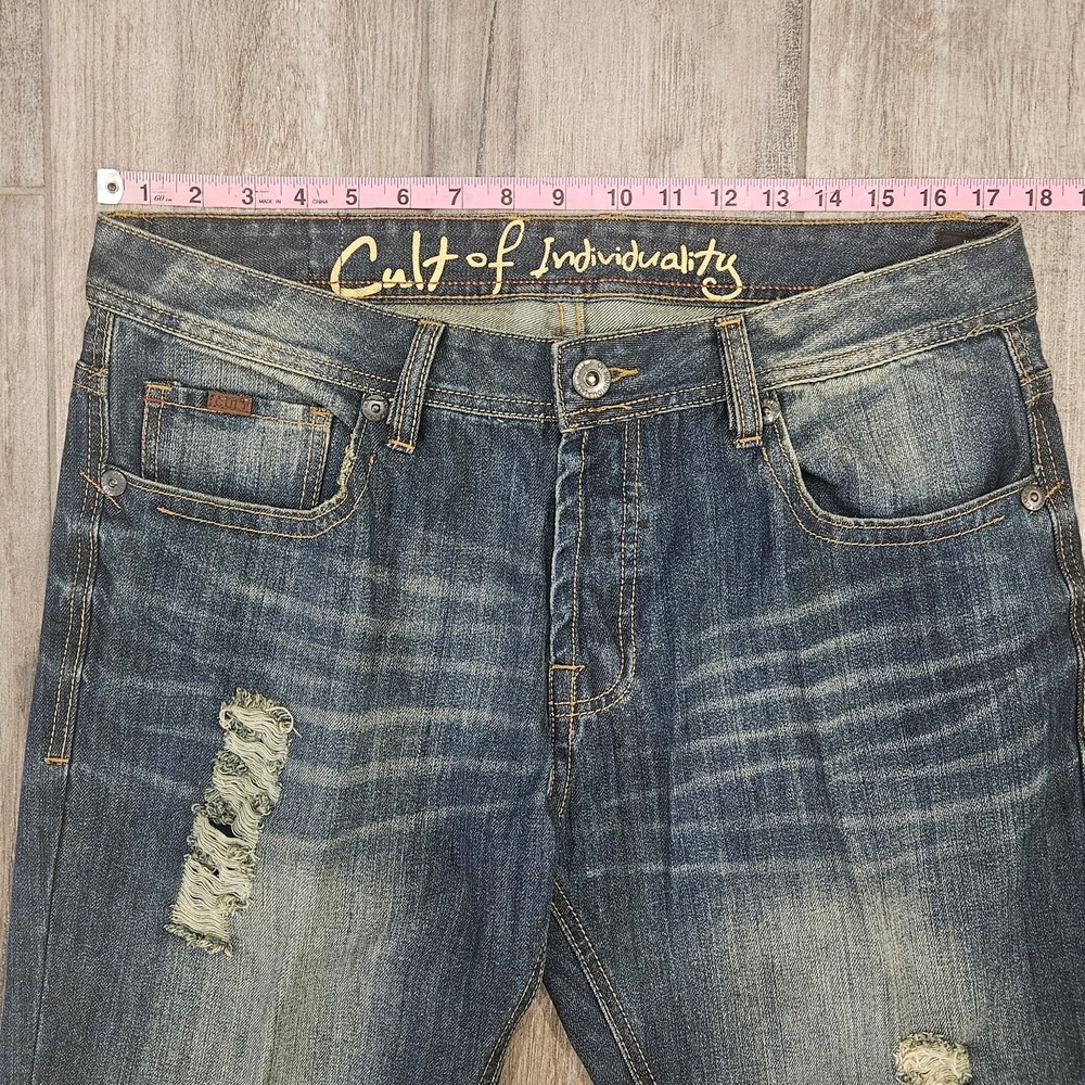 Cult Of‎ Individuality Jeans Size 36x34 Hagen Straight Leg Dark Wash Distressed - Picture 2 of 13